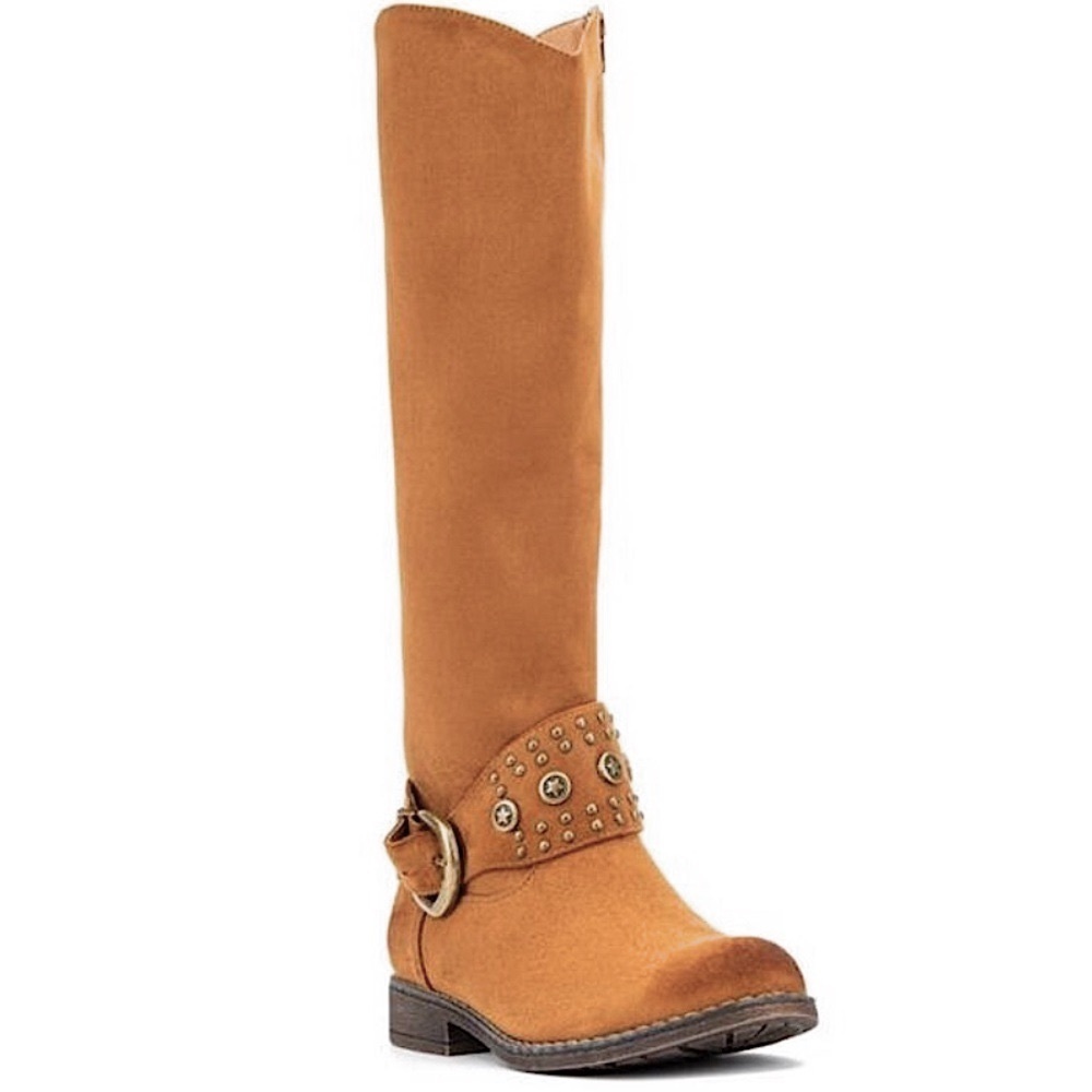 👢Olivia Miller Brown Last Kiss Round Toe Block Heel Riding Boot 9